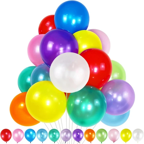 VIP 100 PCS METALLIC MULTİ COLORS BALLOON VIP KALİTE PARLAK METALİK RENKLİ BALON HELYUM GAZI UYUMLU ürün görseli 1