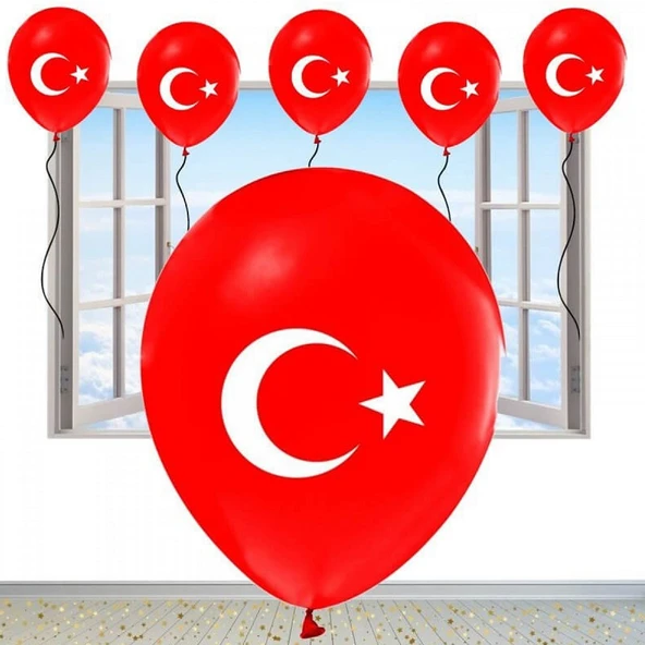 YÜKSEK KALİTE 25 ADET TÜRK BAYRAKLI BALON KIRMIZI BAYRAKLI BALON HELYUM GAZI UYUMLUDUR İTALYAN MALI ürün görseli 1