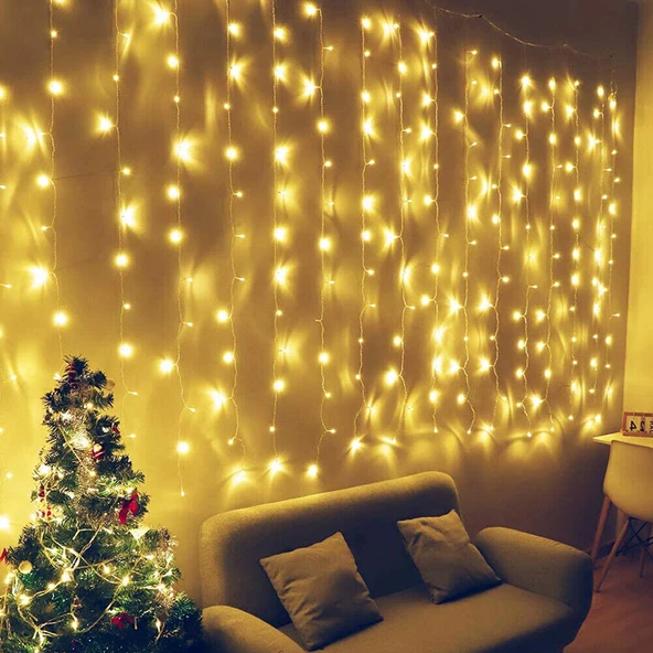 YILBAŞI IŞIĞI GÜN IŞIĞI LED IŞIK SALKIM LED IŞIK 12 DALLI 3X3 METRE MODLU EKLEMELİ DEKOR NOEL IŞIĞI ürün görseli 1