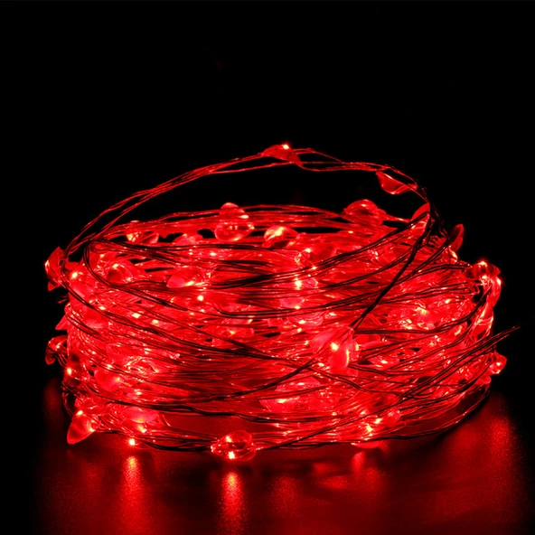2 METRE KIRMIZI LED IŞIK KIRMIZI YILBAŞI AĞACI IŞIĞI NOEL IŞIĞI KIRMIZI PİLLİ LED IŞIK RED LED LİGHT ürün görseli 1