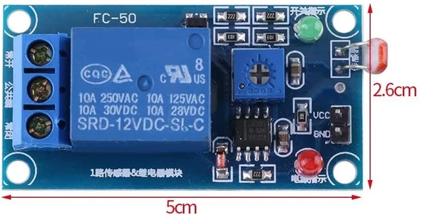 12V 1 Kanal LDR Işık Sensörü Kontrollü Röle Kartı ürün görseli 1