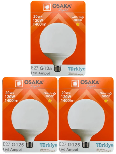 (3 Adet) 20W (120W) 3000K (Sarı Işık) E27 Duylu (Kalın Duy) Glop Led Ampul ürün görseli 1