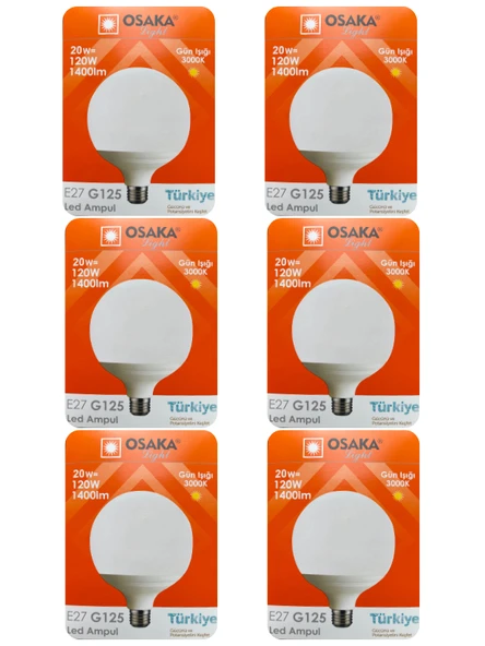 (6 Adet) 20W (120W) 3000K (Sarı Işık) E27 Duylu (Kalın Duy) Glop Led Ampul ürün görseli 1