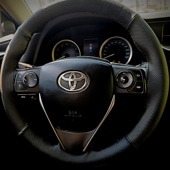 DİKİŞLİ DİREKSİYON KILIFI İTHAL SİYAH DERİ NOKTALI DERİ SİYAH DİKİŞLİ TOYOTA COROLLA İÇİN ürün görseli 1