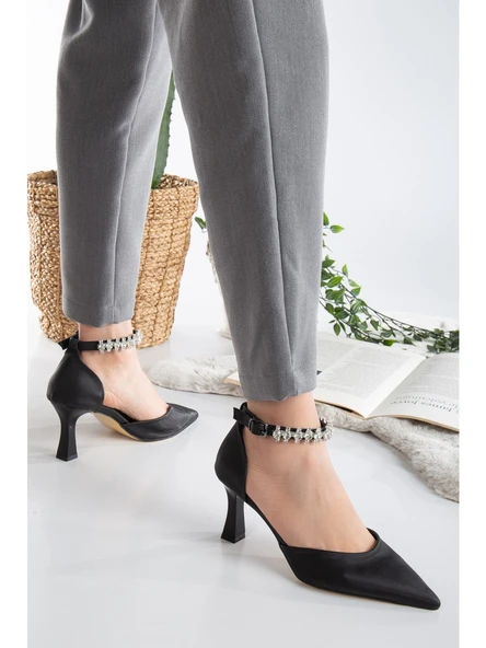 Seribo Bilek Taş Detaylı Arkası Açık Stiletto Kadın Topuklu Ayakkabı ürün görseli 1