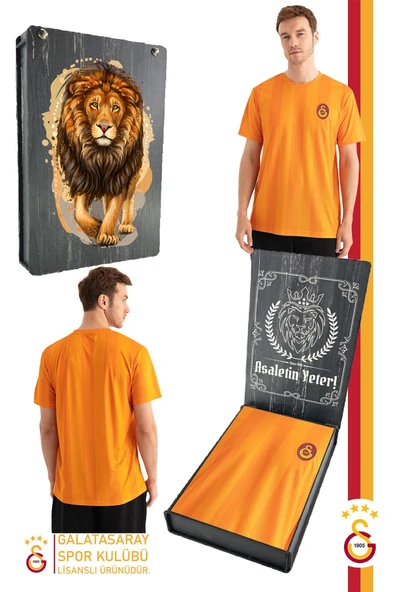 Galatasaray Orijinal Lisanslı Match Day T-Shirt Gs Aslan Baskılı Hediyelik Ahşap Kutulu ürün görseli 1