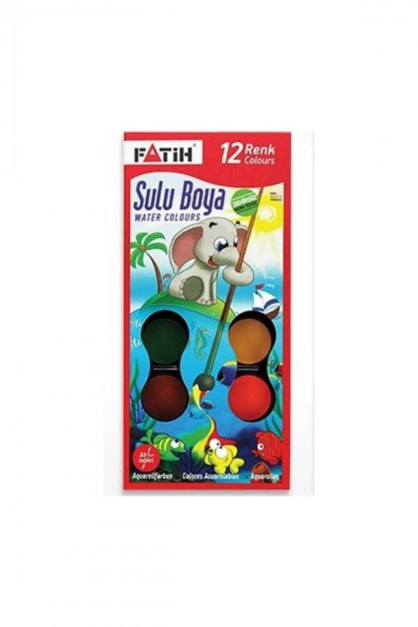 12 Renk Sulu Boya Büyük Boy 33mm Fatih Sulu Boya Büyük Boy Fırça Hediyeli ürün görseli 1