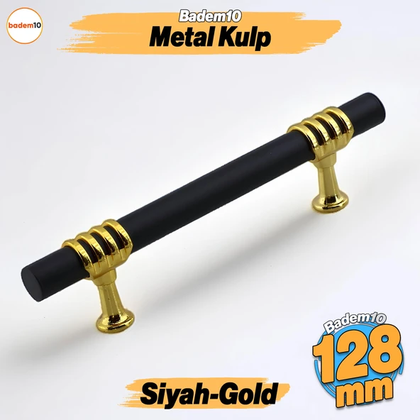Eylül Mobilya Mutfak Dolabı Çekmece Dolap Kulpları Kapak Kulpu Kulbu Siyah Altın 128 mm Metal Kulp ürün görseli 1