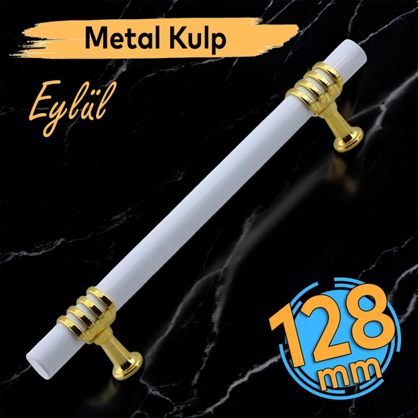 Eylül Mobilya Mutfak Dolabı Çekmece Dolap Kulpları Kapak Kulpu Kulbu Beyaz Altın 128 mm Metal Kulp ürün görseli 1