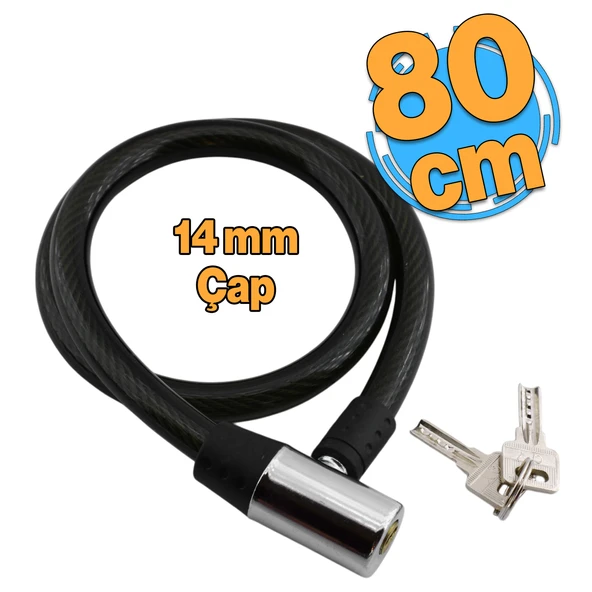 Bisiklet Kilidi 80 cm Halat Zincir Kilit Motosiklet Çelik Kilit Çap 14 Ø  Hırsız Önleme Güvenlik ürün görseli 1