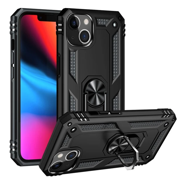 iPhone 13 / iPhone 14 Kılıf Sofya Panzer Ring Tam Koruma Kapak - Resim 3