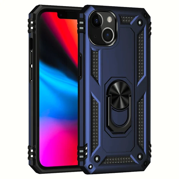 iPhone 13 / iPhone 14 Kılıf Sofya Panzer Ring Tam Koruma Kapak - Resim 10
