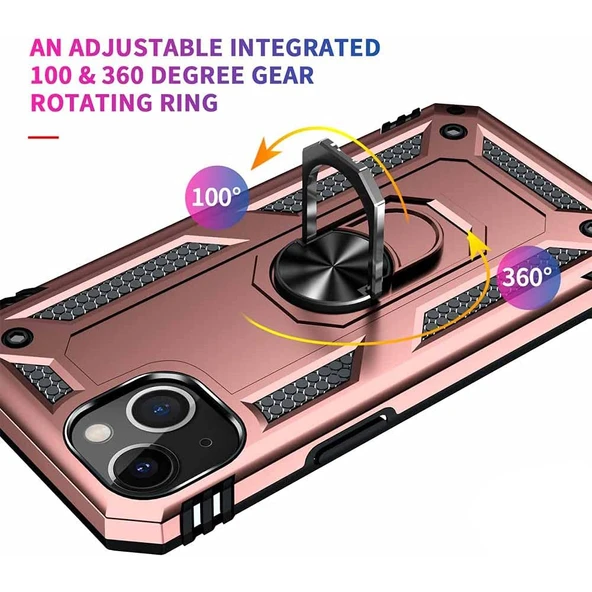 iPhone 13 / iPhone 14 Kılıf Sofya Panzer Ring Tam Koruma Kapak - Resim 12