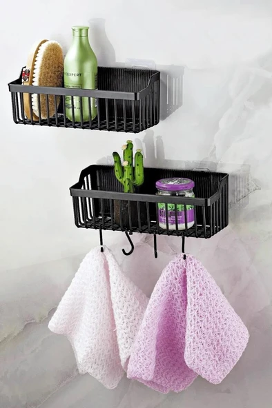 Yapışkanlı Plastik Banyo Rafı İkili Banyo Düzenleyici Duş Rafı Organizer Şampuanlık ürün görseli 1