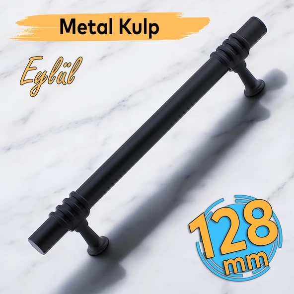 Eylül (128 mm - 12.8 cm) Siyah Metal Mobilya Mutfak Çekmece Dolap Dolabı Kapak Kulbu Kulpu Kulpları ürün görseli 1