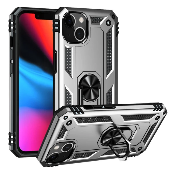 iPhone 13 / iPhone 14 Kılıf Sofya Panzer Ring Tam Koruma Kapak - Resim 7