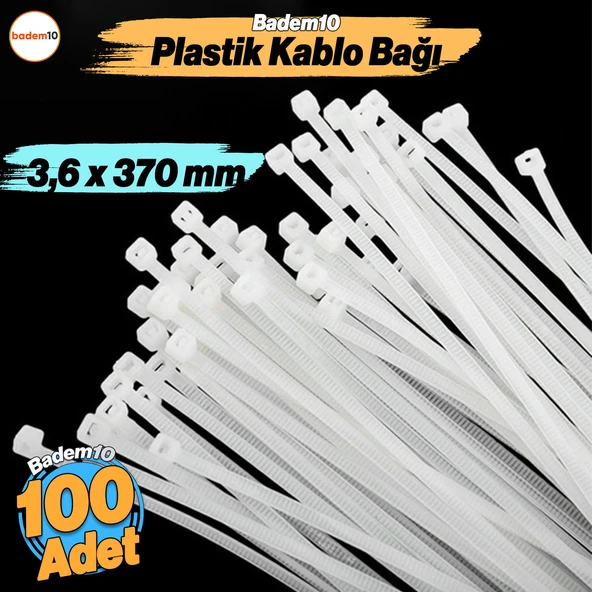 100 Adet Cırt Kelepçe 3,6x370 mm Plastik Beyaz Renk Zip Kablo Bağı Çok Amaçlı Bağlama ürün görseli 1