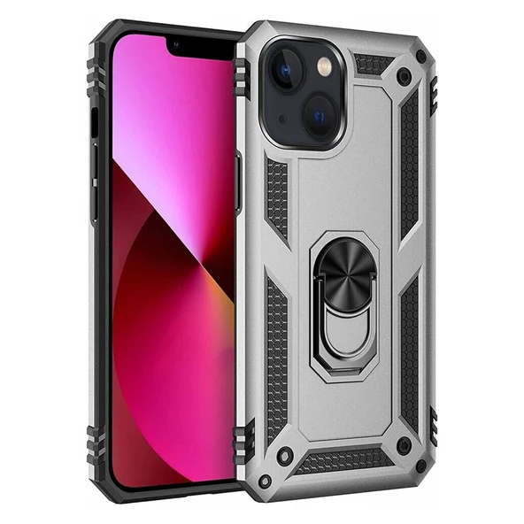 iPhone 13 / iPhone 14 Kılıf Sofya Panzer Ring Tam Koruma Kapak - Resim 6