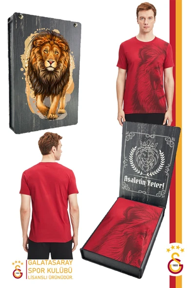 Galatasaray Orijinal Lisanslı Aslan Baskılı T-Shirt Gs Aslan Baskılı Hediyelik Ahşap Kutulu ürün görseli 1