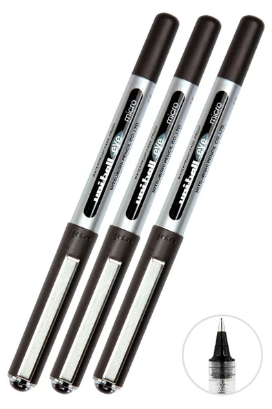 Siyah Pilot Kalem 3 Adet Uniball Eye Mikro 0.5 mm Roller Pilot Kalem Ub-150 Roller Uçlu Likit Mürekkepli Pilot Kalem ürün görseli 1
