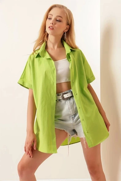 20120 Oversize Kısa Kollu Gömlek - A.Yeşil ürün görseli 1
