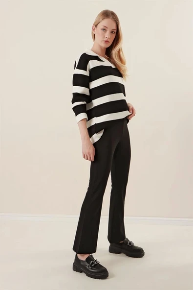 10220 İspanyol Paça Pantolon - Siyah - Resim 4