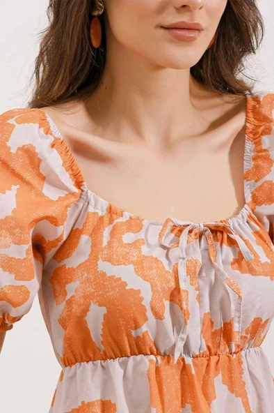 2351 Kloş Poplin Elbise - D. Turuncu - Resim 4