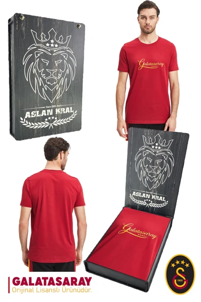 Galatasaray Orijinal Lisanslı Kırmızı Erkek T-Shirt Hediyelik Ahşap Kutulu ürün görseli 1