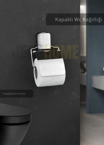Paslanmaz Kapaklı Tuvalet Kağıdı Askılığı Wc Kağıtlık Tutucu Krom ürün görseli 1