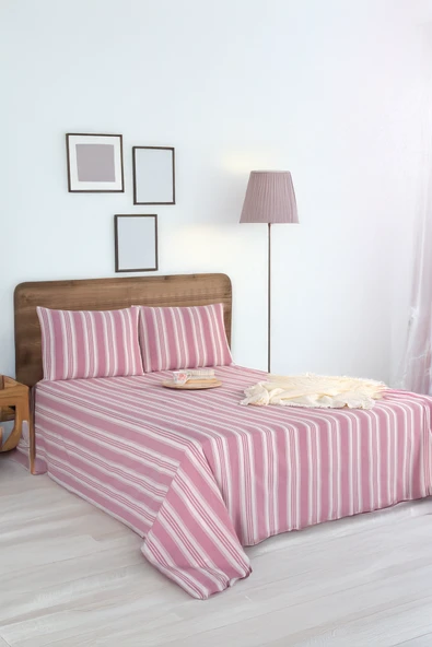 Upstyle Sport Çizgili Çarşaf + Yastık Kılıfı  Seti Tek Kişilik Soft Line Bordo ürün görseli 1