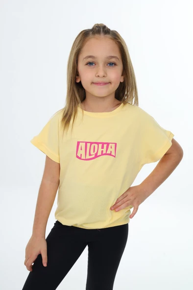 Toontoy Kız Çocuk Baskılı Bisiklet Yaka Kısa Kollu Tişört ürün görseli 1