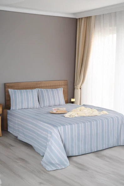 Upstyle Sport Çizgili Çarşaf + Yastık Kılıfı  Seti Tek Kişilik Soft Line Gri ürün görseli 1