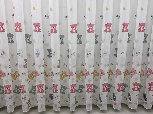 NİVEMESHOME HYL00009.801 ESTE BEAR ÇOCUK ODASI 1/2.5 PİLE TÜL PERDE PEMBE APM ürün görseli 1
