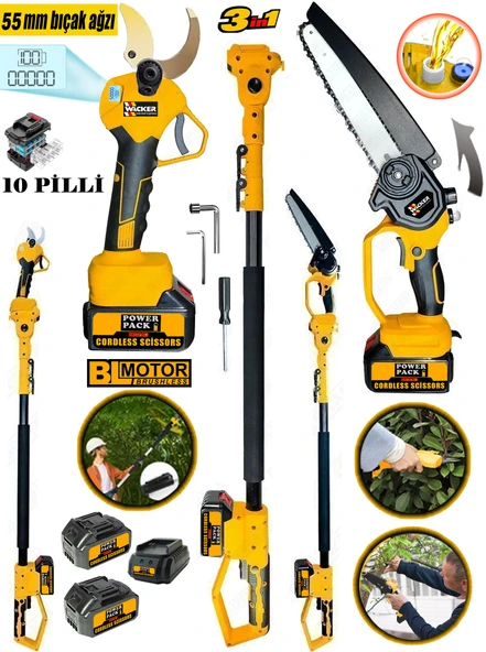 Wacker Pro W-4080 Otomatik Yağ Pompalı Zincirli Testere + Dijital Budama Makası 55 Mm + Teleskopik Uzatma 2 Akülü ürün görseli 1