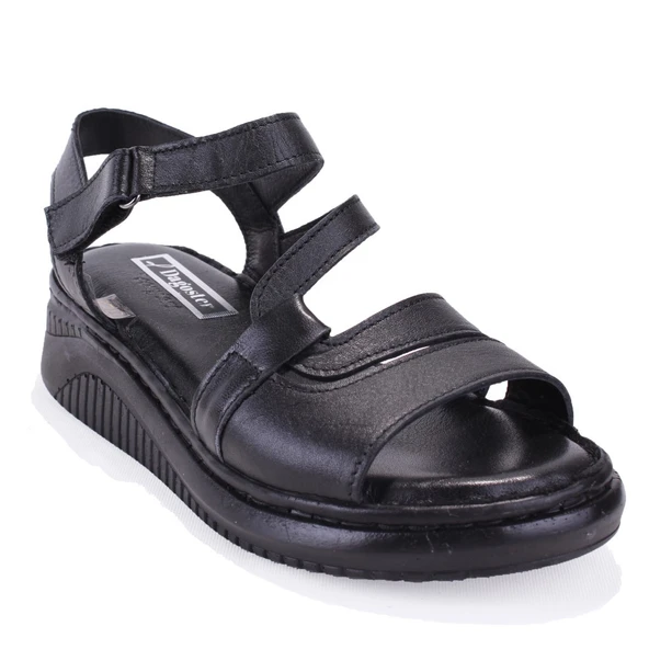 Dagoster DZA07-770404 Siyah Günlük Ortopedik Deri Kadın Sandalet ürün görseli 1