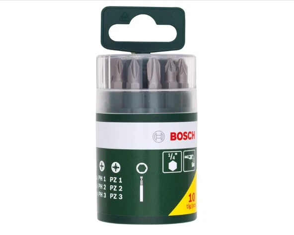 Bosch 10 Parça Vidalama Ucu Seti (PH+PZ+S) ürün görseli 1