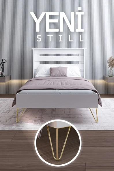 Ninnimo YENİ STİLL 90x190 Yatak Uyumlu Mdf Beyaz Tek Kişilik Karyola ürün görseli 1