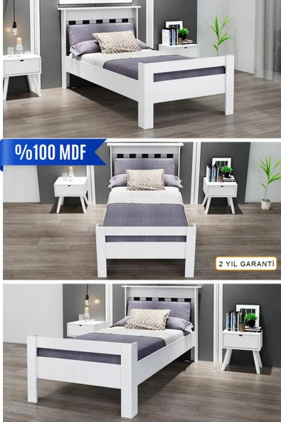 Ninnimo 100x200 Yatak Uyumlu Still Tek Kişilik Beyaz Genç Mdf Karyola ürün görseli 1