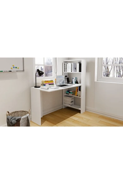 Ninnimo Kitaplıklı Çalışma Masası Beyaz Mdf ürün görseli 1