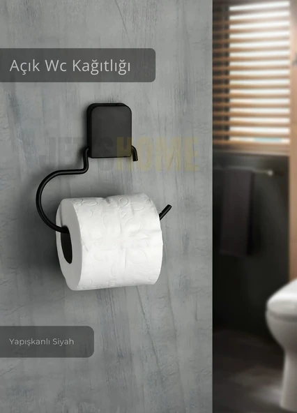 Paslanmaz Kapaksız Tuvalet Kağıdı Askılığı Wc Kağıtlık Tutucu Siyah ürün görseli 1