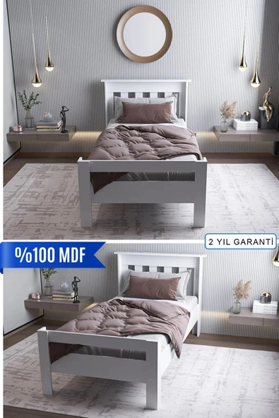 Ninnimo 100x200 Yatak Uyumlu Still Tek Kişilik Beyaz Mdf Genç Karyola ürün görseli 1