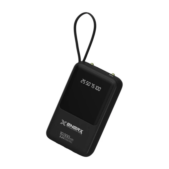 Enerx ENR-P10DC 10.000 mAh 2A Dahili Kablolu Powerbank Siyah ürün görseli 1