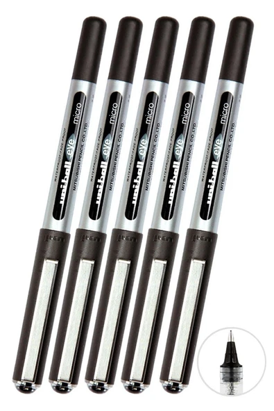 Siyah Pilot Kalem 5 Adet Uniball Eye Mikro 0.5 mm Roller Pilot Kalem Ub-150 Roller Uçlu Likit Mürekkepli Pilot Kalem ürün görseli 1