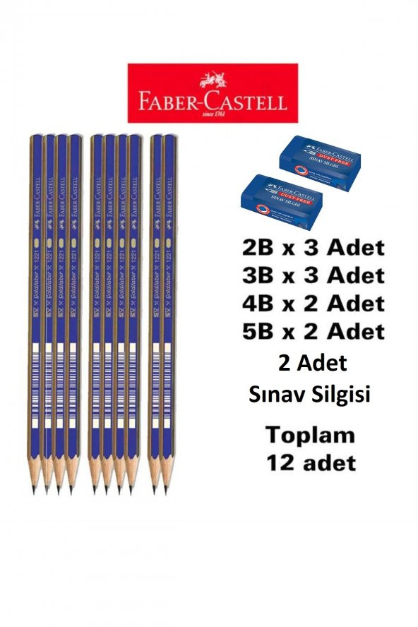 Dereceli Kalem Seti 10 Adet Faber Sınav Silgisi 2 Adet (2B 3 ADET 3B 3 ADET 4B 2 ADET 5B 2ADET) ürün görseli 1