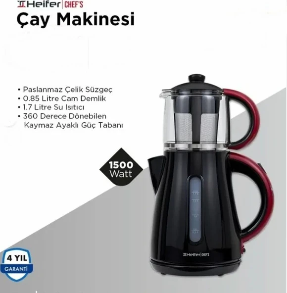 Heifer Chef's Çay Makinesi  Siyah - Kırmızı 1500w ürün görseli 1