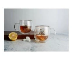 Linanware 2 'li Çift Cidarlı Cam Bardak Hediyelik Kupa 300 ml  DSG-30 ürün görseli 1