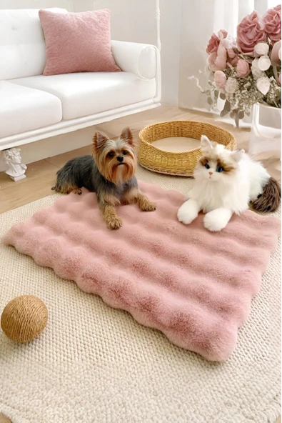 Peluş Yumuşak Yıkanabilir Bubble Kedi Yatağı - Köpek Yatağı Minder Pembe ürün görseli 1