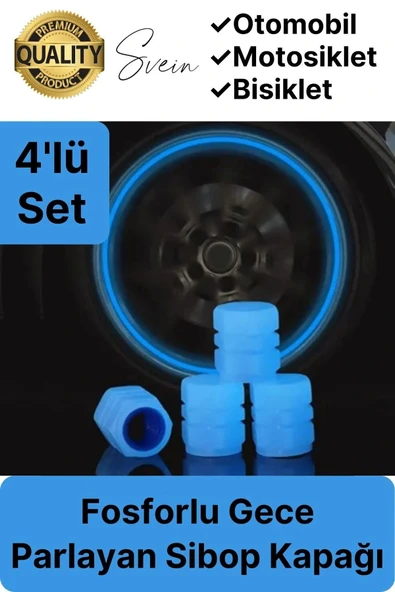 Özel Üretim Mavi Fosforlu Sibop Kapağı 4 Set Tüm Araçlarla Uyumlu Gece Parlayan Sibob Jant Tekerlek ürün görseli 1