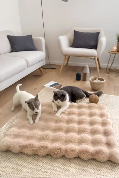 Peluş Yumuşak Yıkanabilir Bubble Kedi Yatağı - Köpek Yatağı Minder Vizon ürün görseli 1
