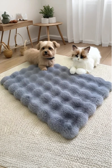 Peluş Yumuşak Yıkanabilir Bubble Kedi Yatağı - Köpek Yatağı Minder Antrasit ürün görseli 1